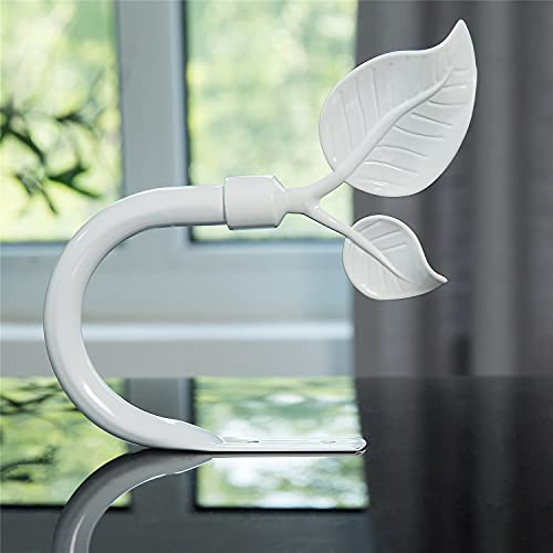 Image of HIKMLK Vintage Ivory White Leaf Shaped Curtain Holdbacks 2pcs, HandmadeMetal Curtain Holders for Wall Family Home Winow Decor, Farmhouse Curtain Tieback for Drapes Window Decoration