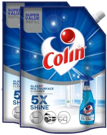 Colin Glass and Surface Cleaner Liquid Refill - 1 Litre x 2|India's #1 Glass Cleaner |Multi Purpose Glass Cleaner for Car, Kitchen and Home Surfaces | Multi Surface Cleaner (Pack of 2)