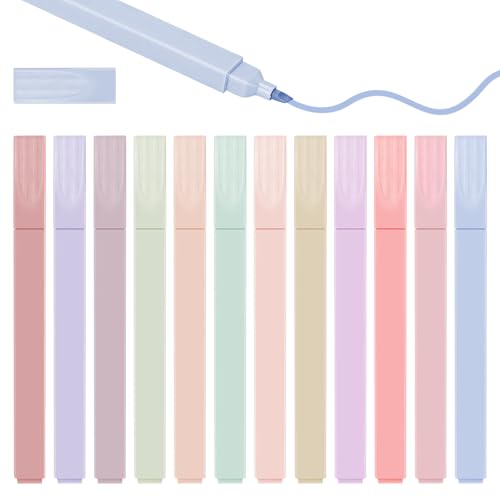 Azushwer Highlighters Pens, 12Pcs Pastel Highlighters, Mild Assorted Colours Highlighter Pens, Aesthetic Cute Highlighter with Soft Chisel Tip for Journals, Bibles, Notebooks, School Office Supplies