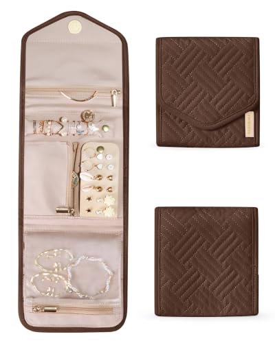 Image of BAGSMART Travel Jewelry Organizer Case Foldable Jewelry Roll, Coffee Brown