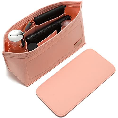Image of Doxo Purse Organizer Insert for Handbags & Base Shaper 2pc Set, Felt Neverfull MM Organizer Insert, Tote Bag Organizer with Zipper Pocket and Bottle Holder, Fit Speedy 30 Neverfull MM and More,Pink-L