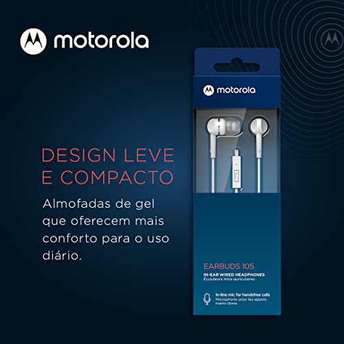 Motorola Sound Earbuds 105 - écouteurs Intra-Auriculaires avec Câble - Microphone Intégré - Son Cristallin - avec 6 Coussinets en Silicone - Blanc