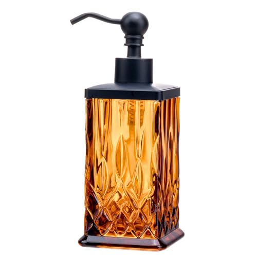 10Oz Amber Glass Soap Dispenser with Matte Black Pump,Lead-Free Thick-Cut