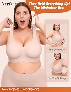 Vertvie Jelly Bras for Women Plus Size Minimizer Soft Wireless Push Up Bra Full Supportive Older Lift Back Coverage Bralette(Cream Nude,42DDD)