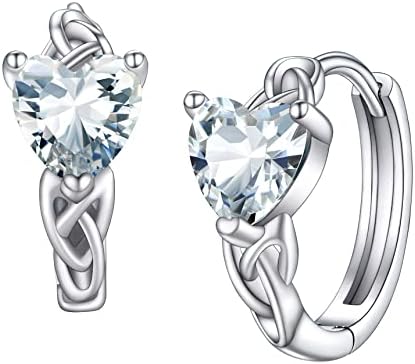 Bestyle Small Cute Silver Heart Birthstone Earrings for Girl, April White Diamond Hoop Earrings with Love and Purity, Best Women Silver Earrings for Everyday Wear
