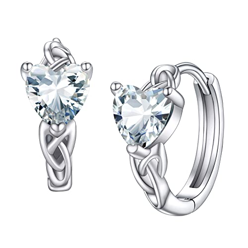 Bestyle Small Cute Silver Heart Birthstone Earrings For Girl, April White Diamond Hoop Earrings With Love And Purity, Best Women Silver Earrings For Everyday Wear #TOP2