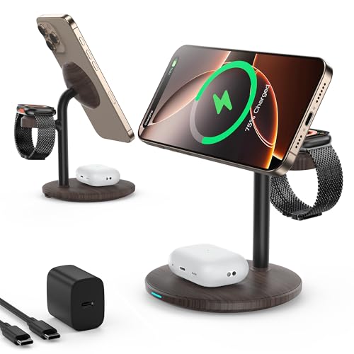 3in1 マグネット式充電スタンド 急速ワイヤレス給電 20W USB-Cアダプター付属 Phone・Watch・イヤホンを同時に充電可能 iPhone 17/16/15/14/1312 各種モデル iWatch Ultra/Series対応