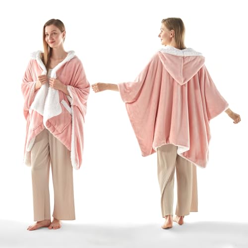 ACCU-WARMTH Wearable Heated Blanket - Warm Up Electric Blanket Hoodie with 6 Heat Levels, Snuggies for women, gifts for her, 50'x70', Pink