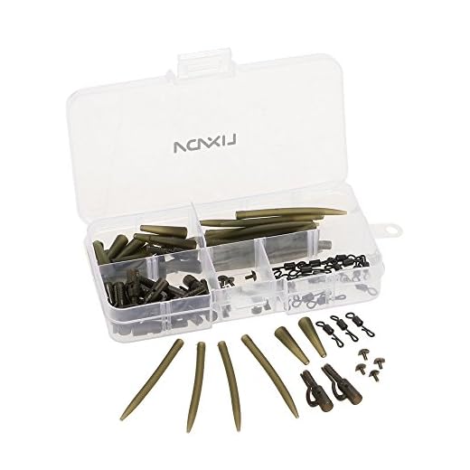 Lixada 100pcs Terminal Carpa Trastos de Pesca Clips de Plomo de Seguridad con Clavijas Tubos de Goma