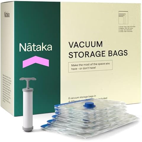 Vacuum Storage Bags, 8 Pack (2 Jumbo, 2 Large, 2 Medium, 2 Small) Reusable Vacuum Bags with Pump for Travel and Clothes, Space Saver, 100% Airtight Cover
