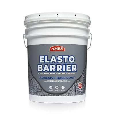AMES SEB5 Elasto-Barrier Adhesive Base Coat-5 Gallon, Gray-Liquid Rubber Primer Perfect for RV, Wood Sealer, Metal Roof Sealant and More-Expands and Contracts 1200% -Made in The USA, Grey