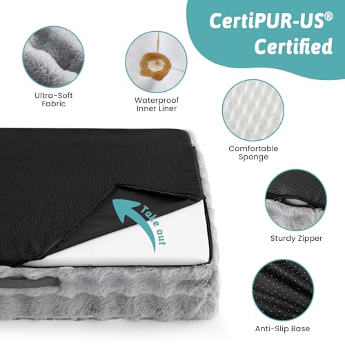 COZY KISS Orthopedic Dog Bed for Large Dog, Faux Fur Extra Large Pet Sofa, Foam Bolster Couch with Waterproof Lining Cover, Anti-Slip, Soft, Warm, Washable, C-Shaped, XL 44x32x7 inch - Image 5