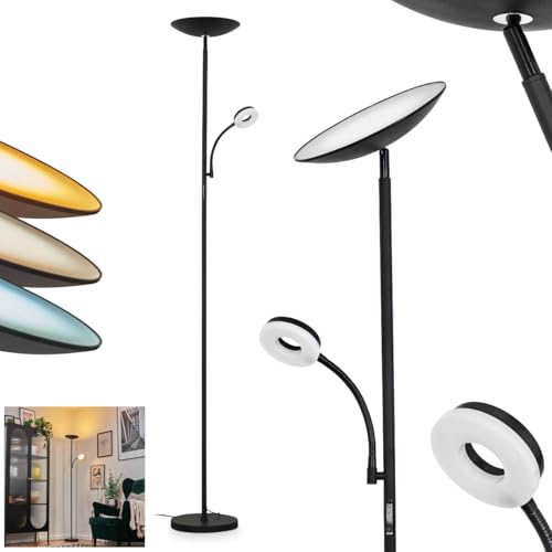 Lámpara de pie LED HOFSTEIN Dillingby, lámpara de pie regulable de metal/plástico en blanco/negro, lámpara ajustable de diseño moderno, regulador táctil, CCT, 187,5 cm, salón, dormitorio, comedor