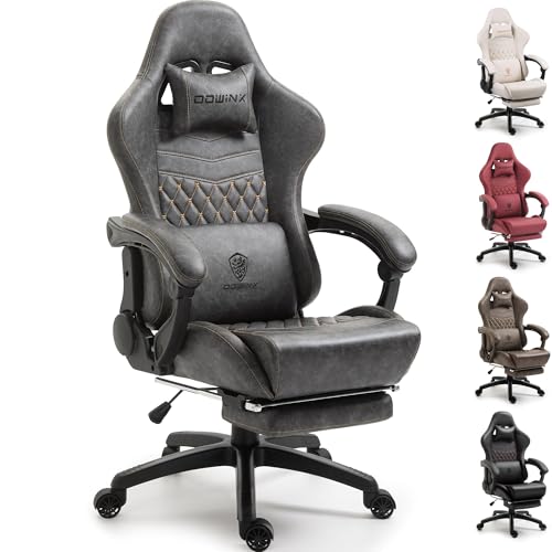 Dowinx Gaming Chair Big and Tall, Ergonomic PC Gaming Chair with Footrest & Massage, Racing Style Reclining Computer Chair for Adults, 400LBS Capacity - Heavy Duty Gamer Chair (Grey)