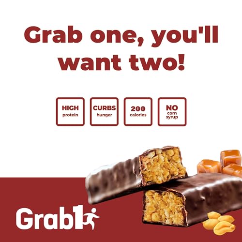 Grab1 High Fiber Protein Bars | 9 Grams Fiber | 10 Grams Protein | Peanut Caramel Flavor (2 Pack - 10 Bars) Controls Hunger | Delicious Tasting (For Real!) | Lower Net Carbs | Low Calorie | Certified Kosher
