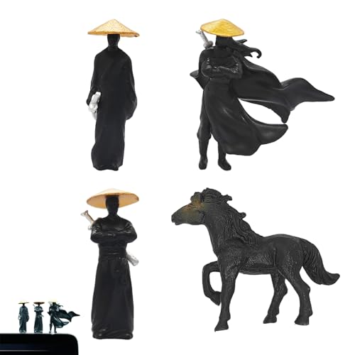YAFIYGI 4Pcs Samurai Figurine Dashboard Decor Mini Figures for Car Dash Decorations Asian Statue Accessories for Men Office Desk Ornaments Cool Car Figurines Decorations