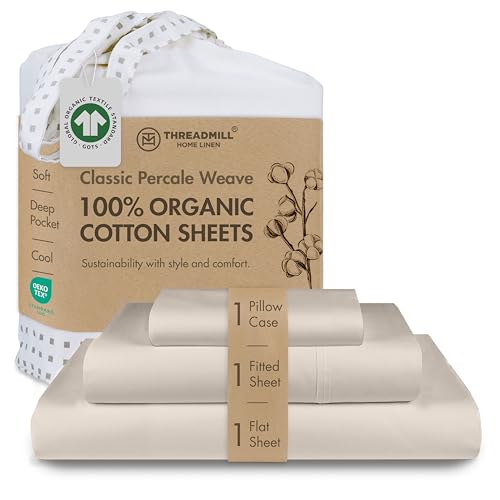 Threadmill Organic Cotton Twin XL Sheet Set, Percale, Beige, 3-Piece by Threadmill - Used condition - US$41.84