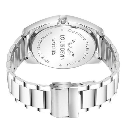 Image of LOUIS DEVIN Stainless Steel Chain Analog Wrist Watch for Men with Day and Date Display (Black /Blue /Brown /Silver Dial) | LD-GR405-CH