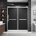 chunnwin Frameless Double Sliding Shower Door 56-60" W x 76" H, 1/4"?6mm? Tempered Glass Two Horizontal Handles Easy Clean Stainless Steel Hardware Brushed Nickel
