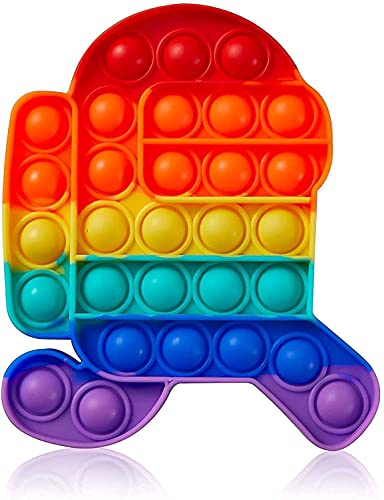 Pop Bubble Fidget Sensory Push Toy, Popitz Bubble Popping Toy for Adults and Kids, Silicone Squeeze Stress Relief Popper for ADHD and Anxiety (Rainbow Among in Us Running)