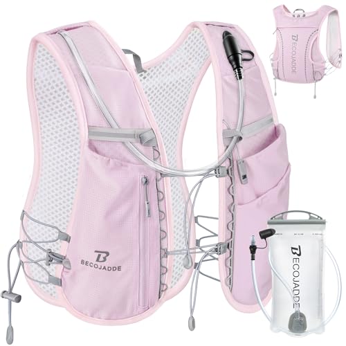 BECOJADDE 5L Running Vest with One 1.5L Water Bag for Women, Hydration Backpack Lightweight & Breathable for Trail Running, Marathon, Hiking, Cycling, Purple