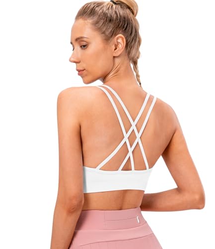 Image of VEQKING Strappy Cross Back Women Sports Bra Pack for Medium Support Workout | Removable Padded Cups, Spaghetti Strap, Comfort Seamless Wirefree, Soft Breathable Fabric, for Gym /Yoga /Pilates /Walking /Daily