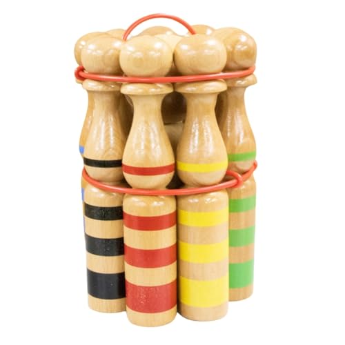GICO Juego de Conos de Bolos de Madera a Rayas para Niños y Adultos, 30 cm, Vetas Típicas de Madera