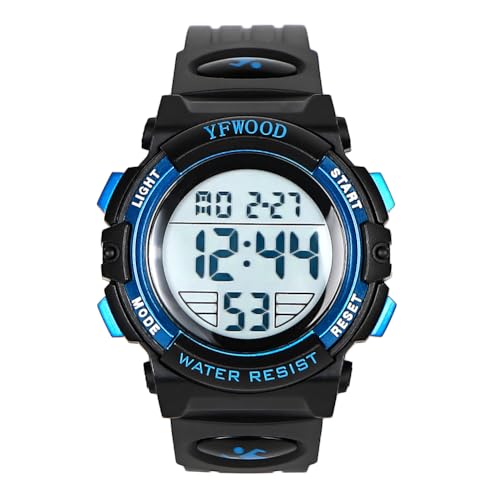 Kids Digital Watch,Waterproof Outdoor Watches Children Casual Analog Quartz Wrist Watches with Silicone Band Luminous Alarm Stopwatch for Boys(Blue)