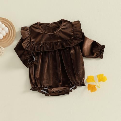 Ledy Champswiin Newborn Infant Baby Girl Winter Romper Solid Ruffled Jumpsuit Baby Velvet Shirt Fall Clothes One Piece Outfit3