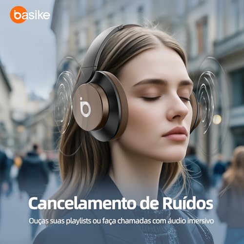 Fone de Ouvido Bluetooth V5.4 Dobrável, ENC Redução de Ruído, Som Imersivo 40mm, 80h de Bateria, Mic
