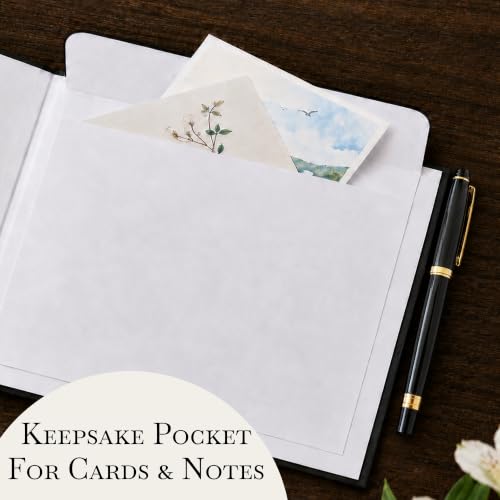 Funeral Guest Book for Celebration of Life Memorial Service - Pen Included - Memory Book for Funeral Guests - Table Sign & Back Pocket - 300 Entries, Gold Foil, 9x7 Inches — view 5