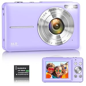 Digital Camera 1080P 44MP Vlogging Camera for Kids Teens, FHD Compact Portable Photo Camera with 2.4" Screen 16X Zoom, Anti-shake Mini Camera for Beginners Students Boys Girls-Purple