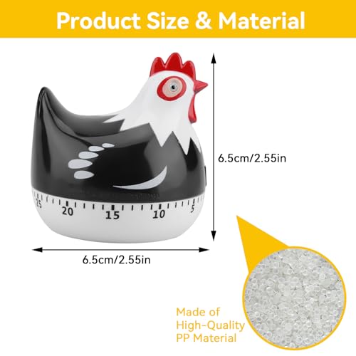 60 Minute Mechanical Kitchen Timer Chicken Shaped Timer Cute Cartoon Chicken Kitchen Countdowntimer with Loud Alarm Wind Up Cookingtimer 2.55×2.55inch Mechanical Rotating Reminder Baking Cooking - Image 2