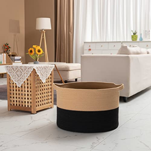 Organihaus Xxx Large Cotton Rope Basket For Blankets Living Room | Blanket Basket & Storage Baskets For Organizing | Laundry Baskets For Storage Toy Basket For Baby | Large Woven Basket - Black/Honey #TOP4