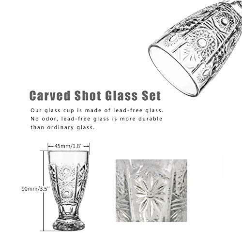 Shot Glass, Carved Shot Glass Set, Lead-Free Glass， 1.35 Oz Transparent Heavy Base Shot Glass Set Of 6, For Tequila-Vodka-Cocktail - Thumbnail 4