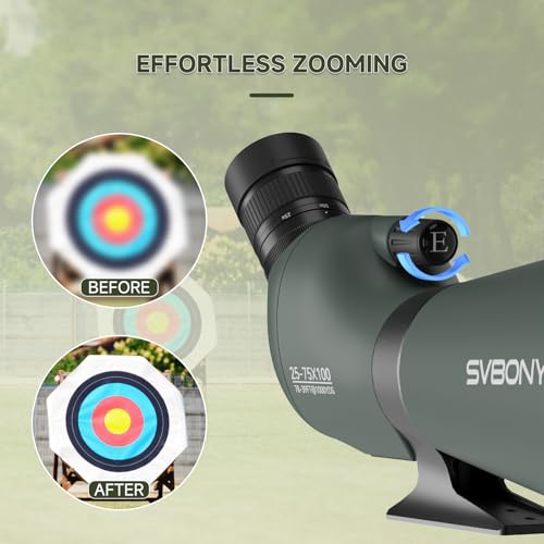 Image of SVBONY SV28 100mm Angled Spotting Scope for Target Shooting, 25-75x Spotter Scope with Tripod for Long Range Viewing, FMC HD Optics with Soft Carrying Case & Phone Adapter, Scopes for Shooting