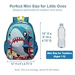 Toddler Backpack for Boys, 12 Inch Mini Blue Shark Preschool Bag, Lightweight Small Kids Daypack for Daycare, Travel & Nursery (Fits Snacks & Toys, NOT for A4 Folders) - Image 4