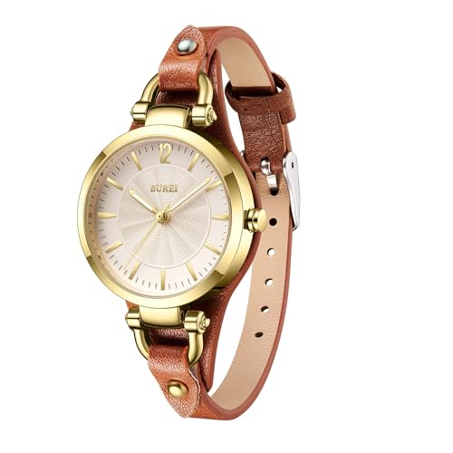 BUREI Uhr Demen Elegante Lederarmband Armbanduhr Damen Klassisch Analog Quarz Damenuhr Geschenke für Frauen (braun)