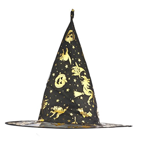 LUX ACCESSORIES Halloween Black and Gold Tone Pumpkin Printed Mesh Witch Hat2