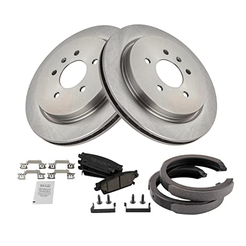 Image of TRQ Rear Brake Pad and Rotor Set Ceramic Parking Brake Shoe Compatible with Code JE5 JL9 2005-2008 Cadillac STS