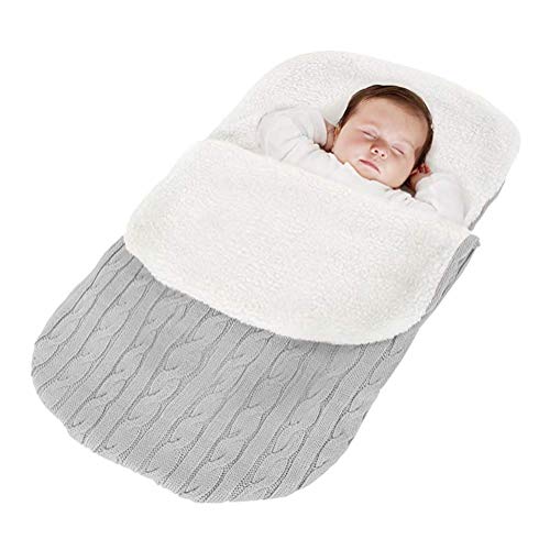 TMKMO Plus Samt Verdickung Neugeborenes Baby Schlafsäcke, Stricken weiche warme Fleece Schlafsack Sack Kinderwagen Wrap für Herbst und Winter, für 0-12 Monate Jungen und Mädchen (Grey)