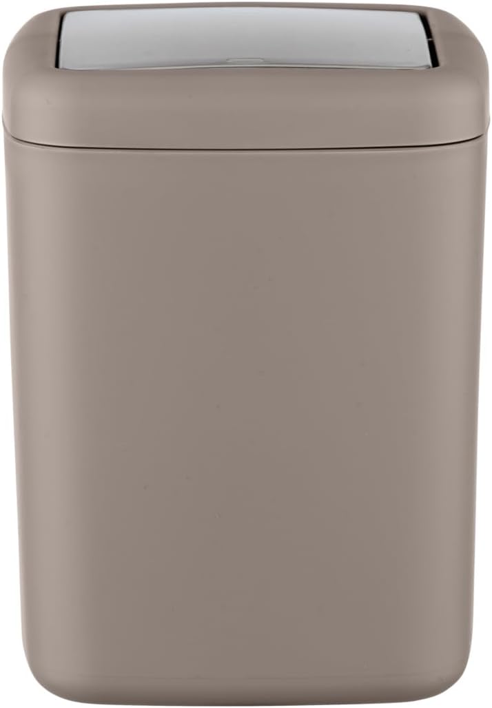 WENKO Barcelona S Swing Top Bin Taupe Cosmetic Bin Completely Shatterproof Capacity 3 L Plastic (TPE) 15 x 20 x 15 cm