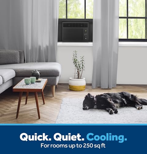 Image of GE 6,000 BTU Black Digital Window Air Conditioner for Bedroom & Small Rooms up to 250 Sq Ft, Remote Control, Energy Saver Mode, 24Hr Timer, Easy Install Kit