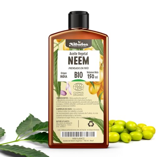 Aceite de Neem Orgánico 150 ml   100% Puro, Natural y Prensado en Frío   Certificado Cosmos Organic   Natureen | Planète au Naturel   Piel, Cabellos, Plantas