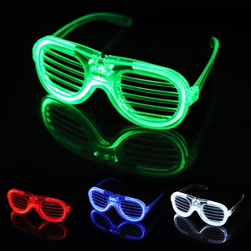 GLAITC 4 Piezas Gafas de Fiesta,Gafas de Neón,Gafas de Led Intermitentes Gafas de Fiesta para Cumpleaños para Fiesta Disco, Cosplay, Halloween, Concierto en Vivo, Vestido Elegante (Redonda)