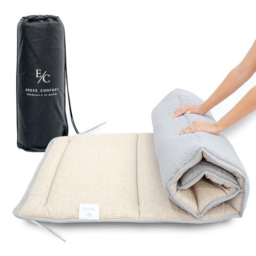 EROSS CONFORT | Colchón Suelo Enrollable 90x190cm Reversible. Futón japonés Estilo Tatami colchón de Suelo para Invitados, Camping o Juegos. Altura de 5 cm. Bolsa de Transporte incluída