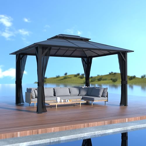 MUPATER Gazebo,10x13 FT Polycarbonate Hardtop Gazebo with Aluminum Frame, Double