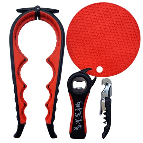 CRIFLOMAR Kit 4 en 1 - Ouvre-bouteilles et bouteilles de vin - Ouvre-bouteille multifonction pour bouteilles, verres, canettes et bouteilles de vin - Poignée antidérapante - Idéal pour les personnes
