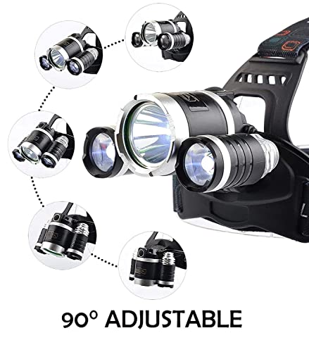 Image of Rechargeable LED Head Lamp Flashlight with 3 LED Lights, Adjustable Elastic Headband, Rechargeable Battery, Multi Lighting Modes for Camping, Trekking, Hiking