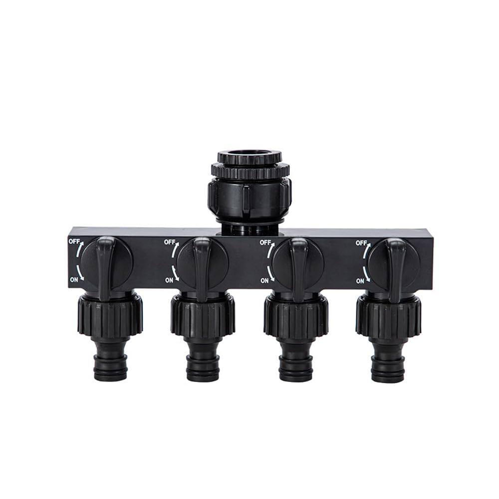 4 Wege Verteiler Wasserverteiler 4fach 4 Wasseranschluss Verteiler Ventilen 4-Fach Verteiler für Gartenschlauch Absperrhahn Schlauchverteiler Hose Splitter Schlauchverteiler (Schwarz)